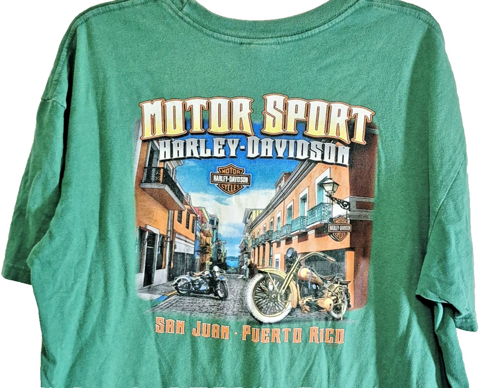 Harley Davidson Motor Sport San Juan Puerto Rico T Shirt Mens XL Green Graphic